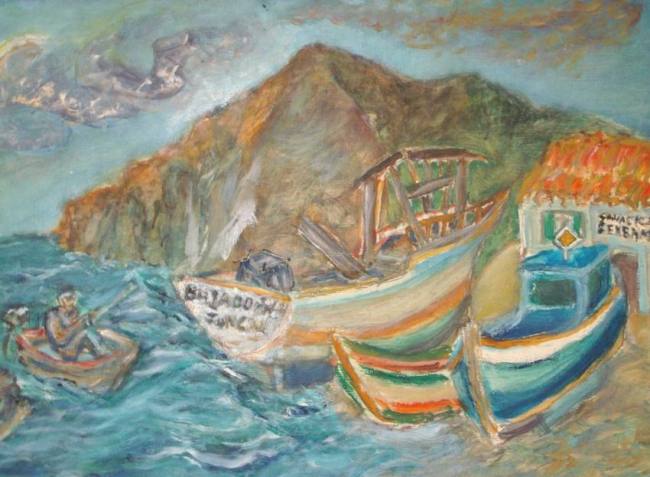 Jo Sickinger Hafen Canical Madeira 2004  l auf Spanplatte 60 